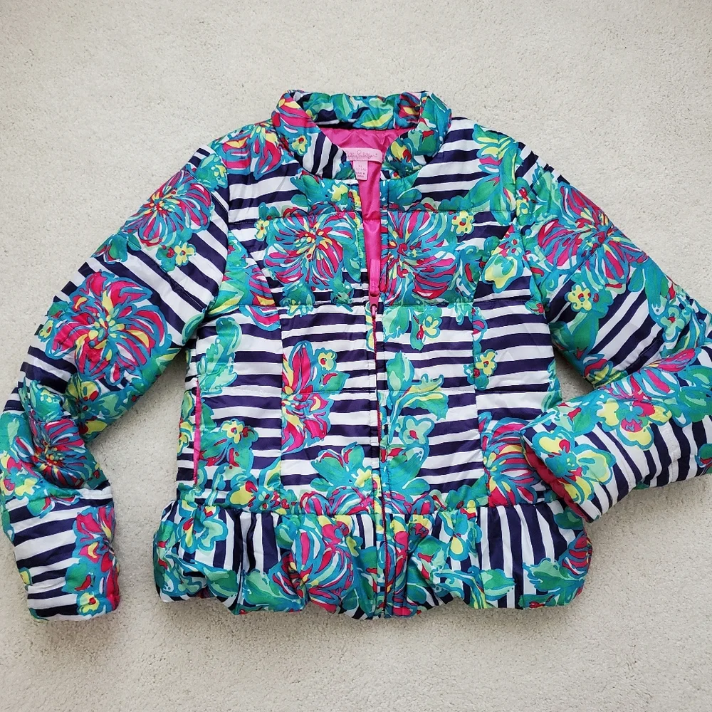 Lilly Pulitzer Mini Kate Puffer Jacket in Paradisio Resort White szXL (12-14)